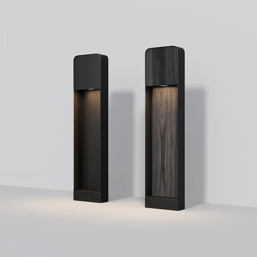 Borne de jardin LED en cadre vertical, noir ou effet bois, 68 cm