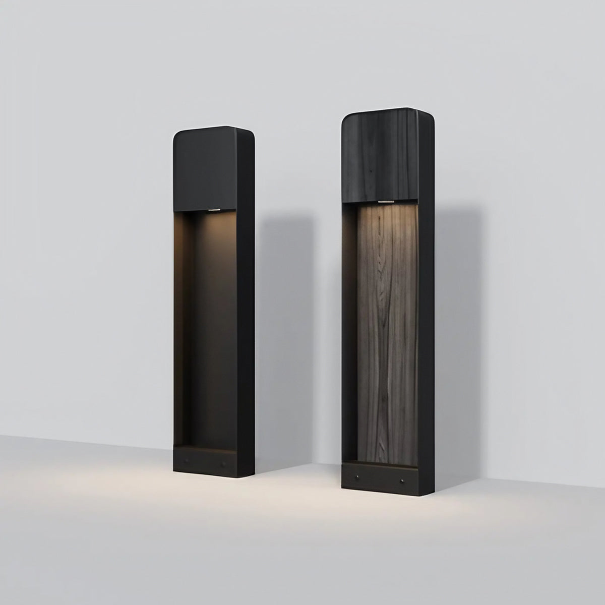 Borne de jardin LED en cadre vertical, noir ou effet bois, 68 cm