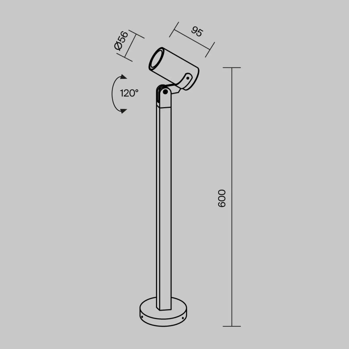 Borne extérieure en acier noir à projecteur orientable, GU10
