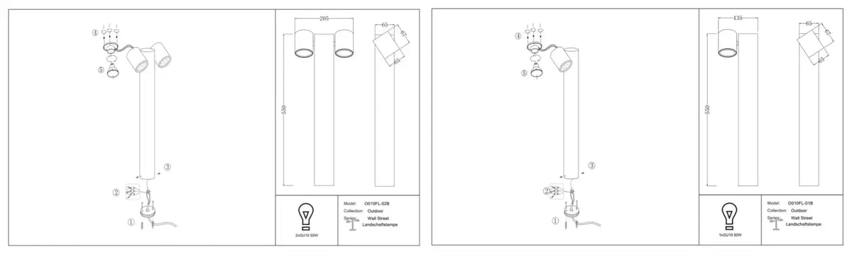 Borne de jardin à projecteur orientable, simple ou double, IP54