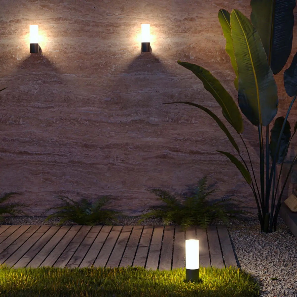 Borne de jardin colonne fine en acier, 30 ou 80 cm, IP54