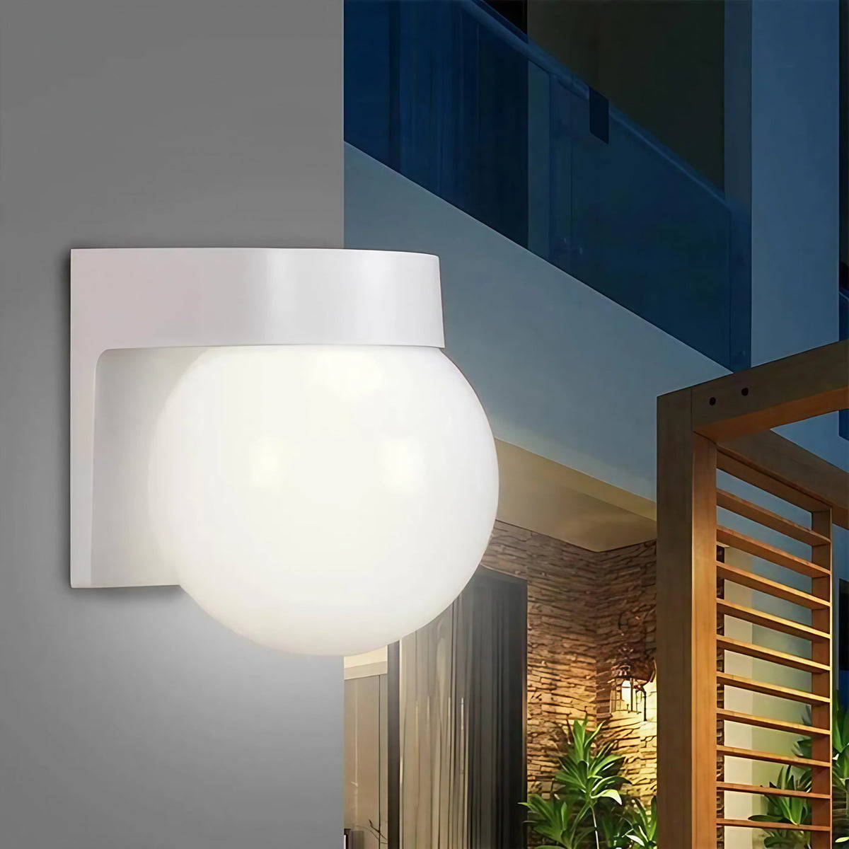 Luminaire extérieur boule, globe noir ou blanc, blanc