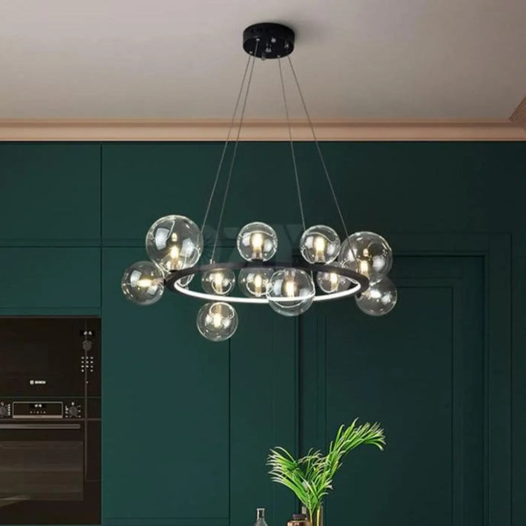 Suspension globe, boule blanche ou claire, monture noire ou dorée