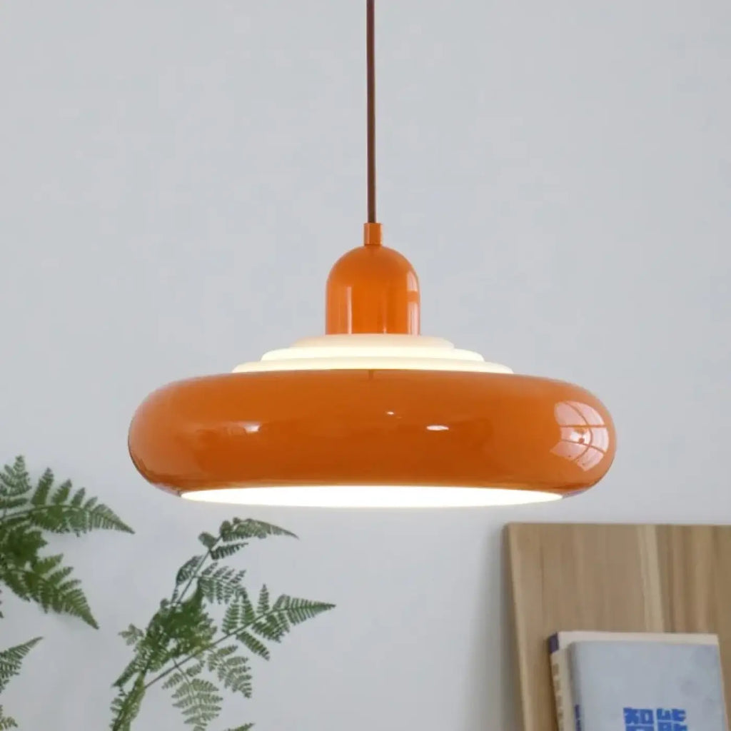 Suspension ronde au style rétro, vert, crème, rouge ou orange