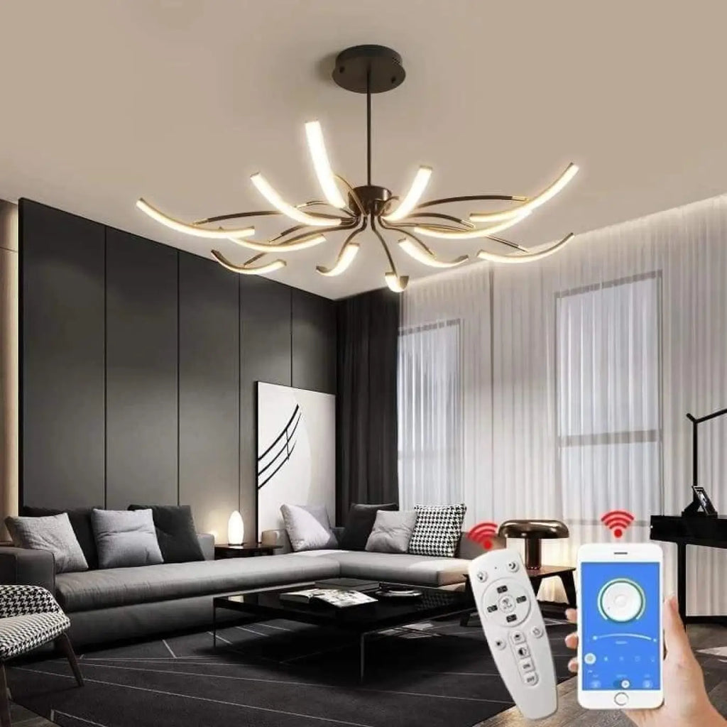 Grand plafonnier LED, noir, blanc ou doré, noir