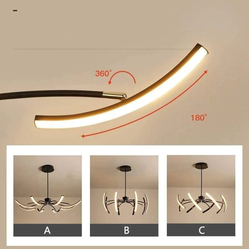 Grand plafonnier LED, noir, blanc ou doré