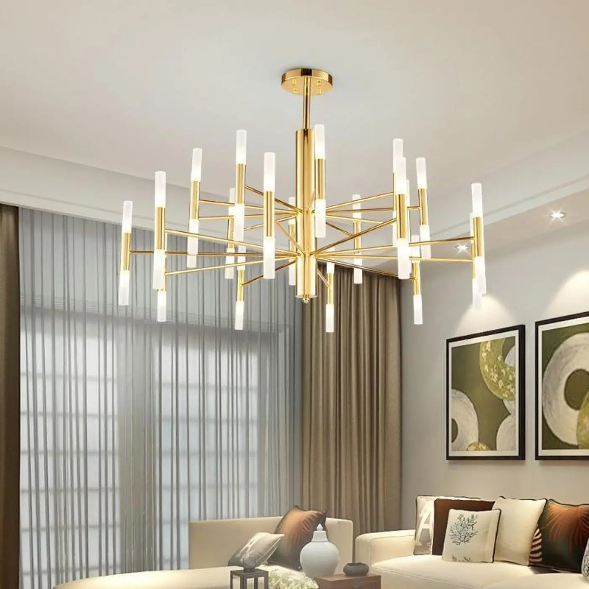 Grand plafonnier LED pour salon, noir ou doré, doré