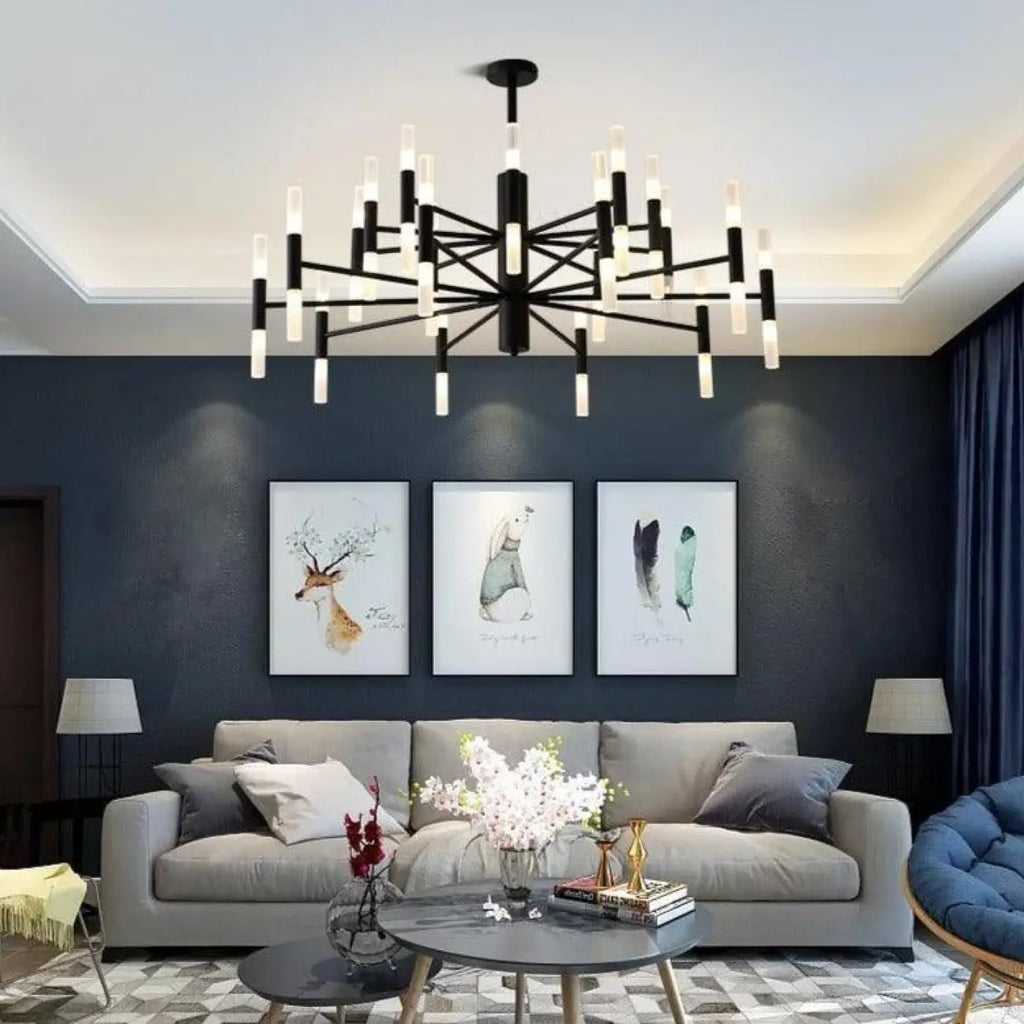 Grand plafonnier LED pour salon, noir ou doré, noir