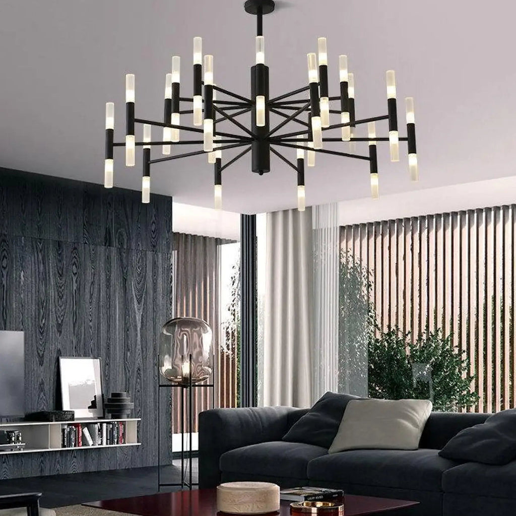 Grand plafonnier LED pour salon, noir ou doré