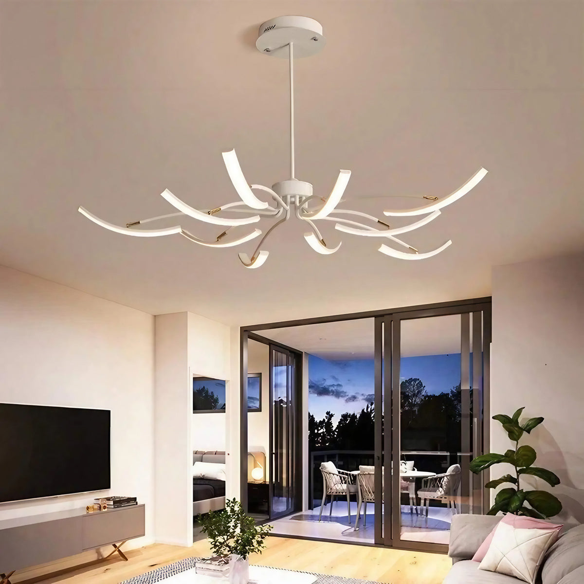 Grand plafonnier LED, noir, blanc ou doré, blanc