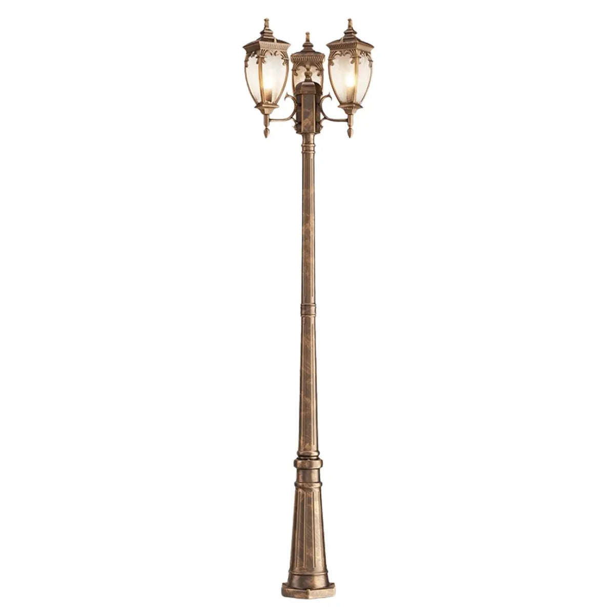 Lanterne de jardin baroque sur mât de 2,39 m, acier, IP44, doré