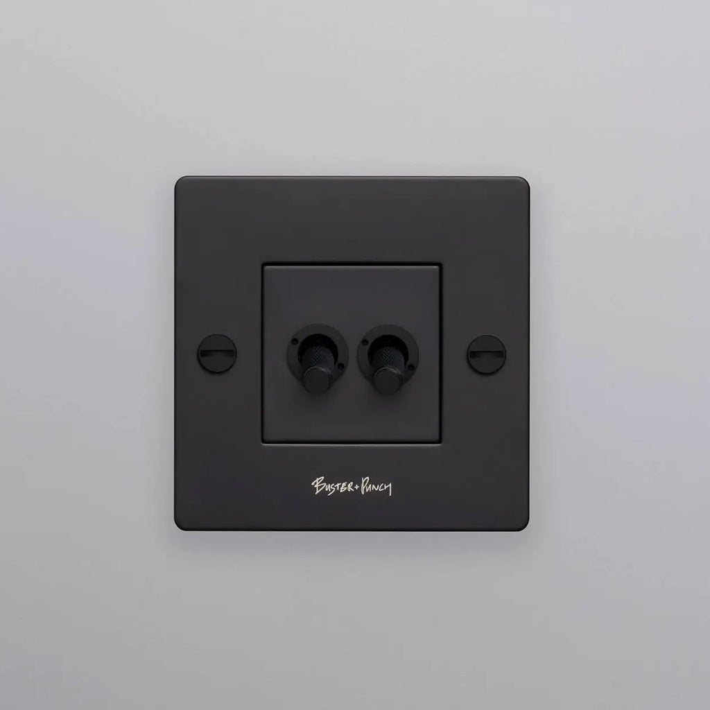 Interrupteur double levier en métal moleté, plaque de 9 cm