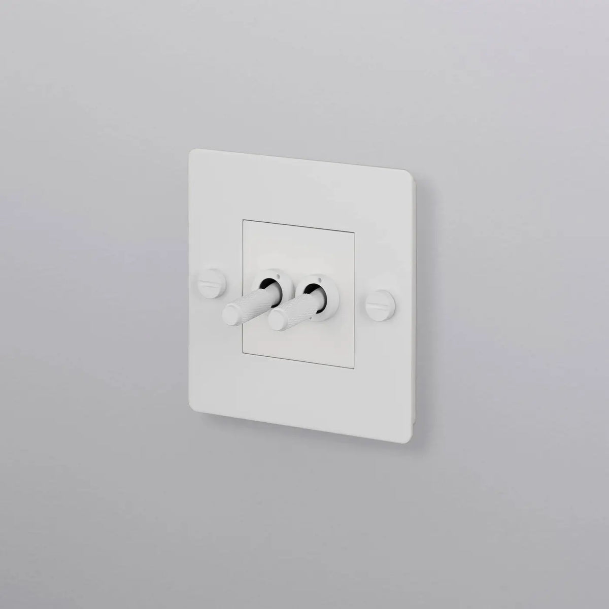 Interrupteur double levier en métal moleté, plaque de 9 cm, blanc