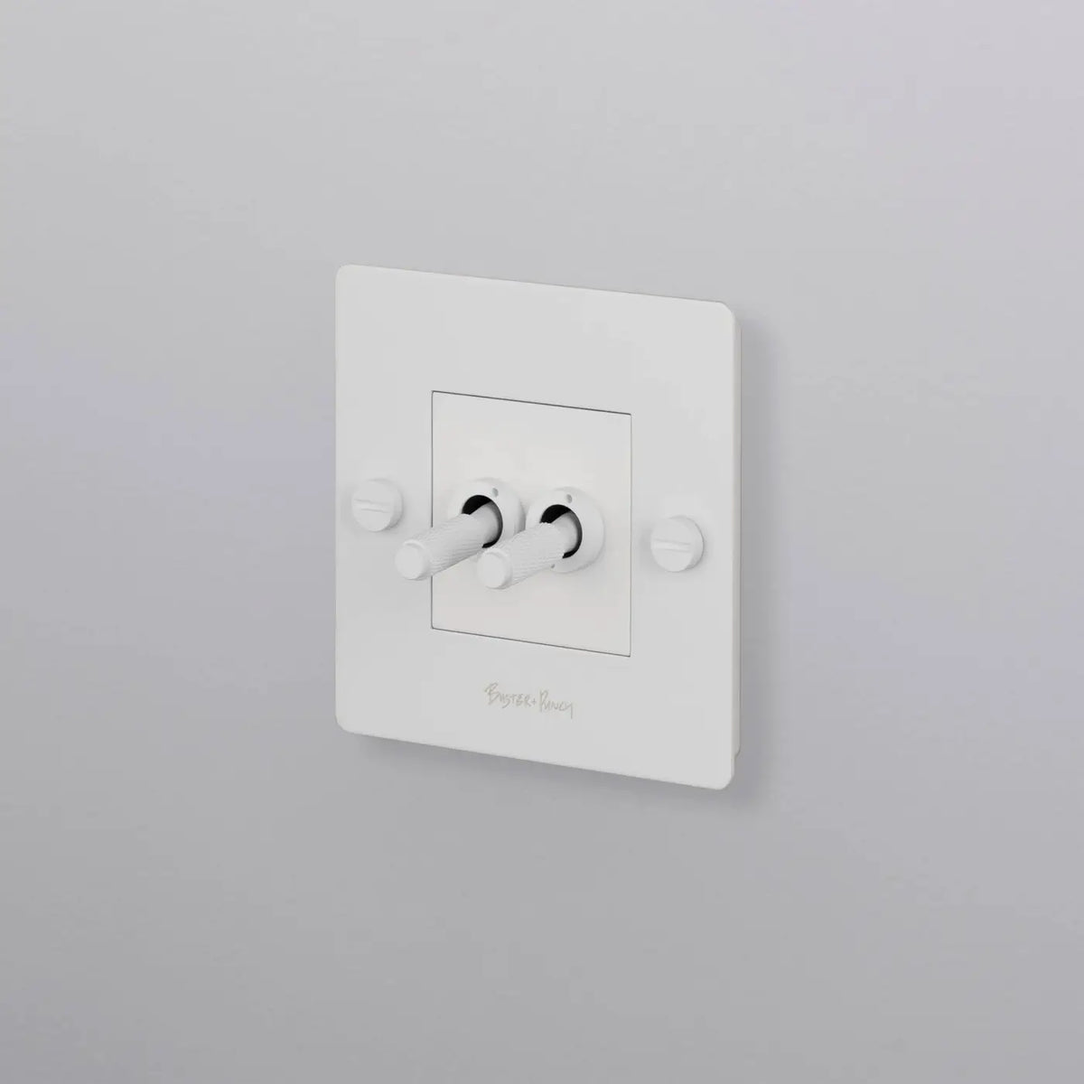 Interrupteur double levier en métal moleté, plaque de 9 cm, blanc