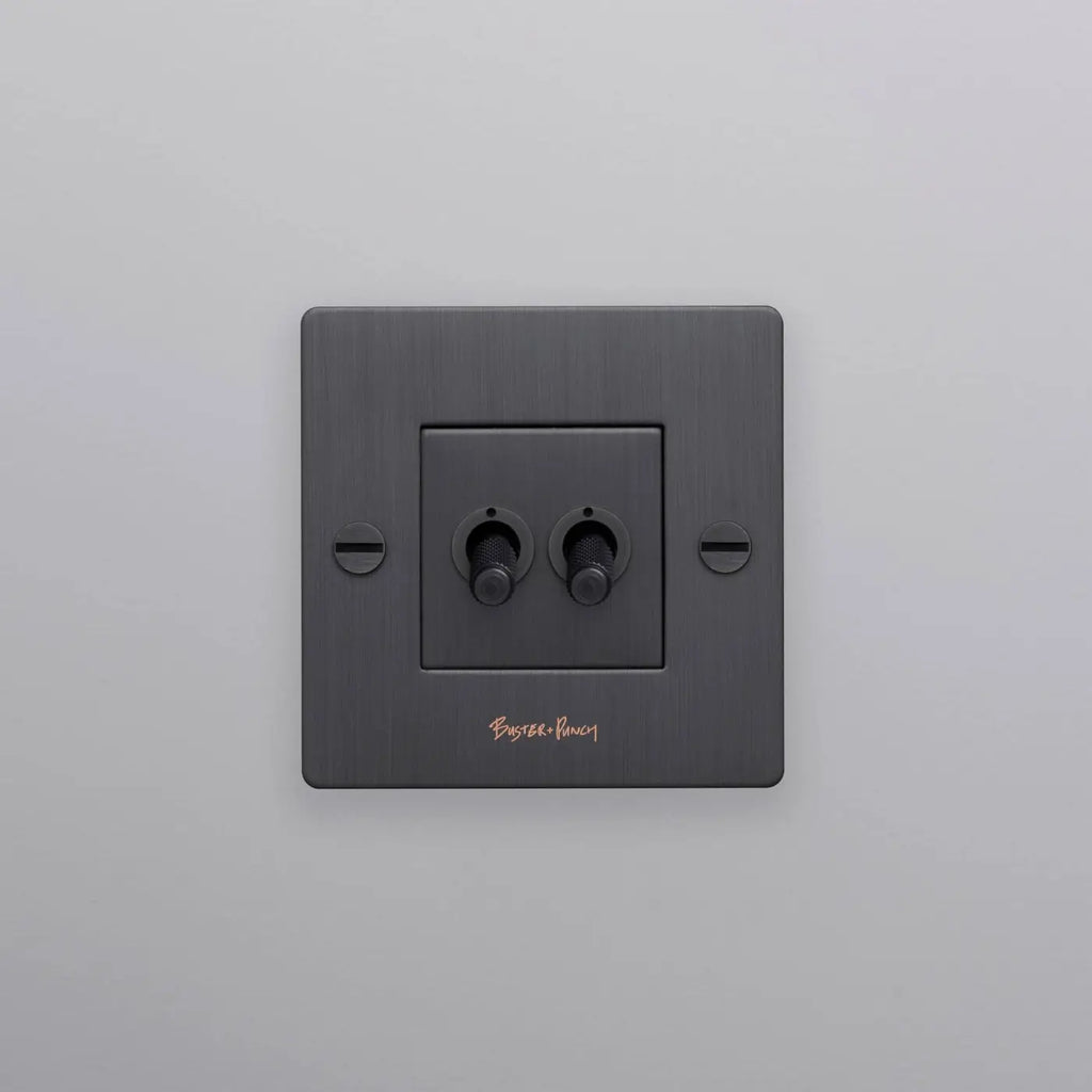 Interrupteur double levier en métal moleté, plaque de 9 cm