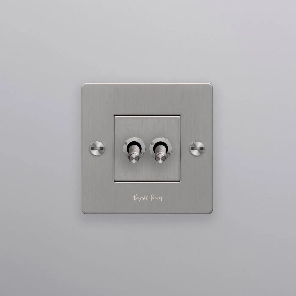 Interrupteur double levier en métal moleté, plaque de 9 cm