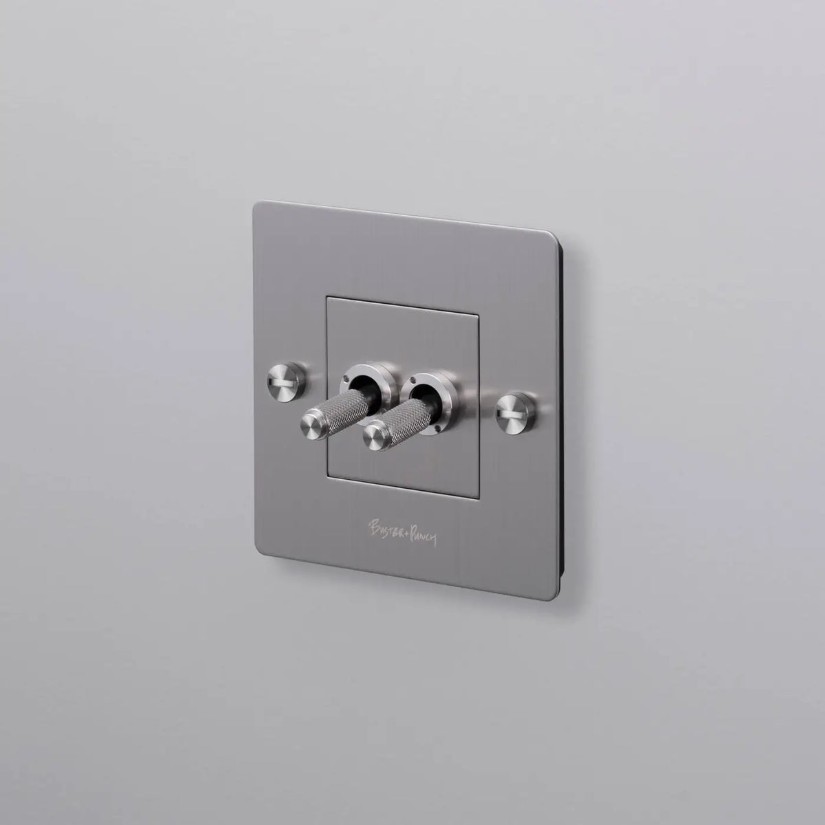 Interrupteur double levier en métal moleté, plaque de 9 cm, argenté