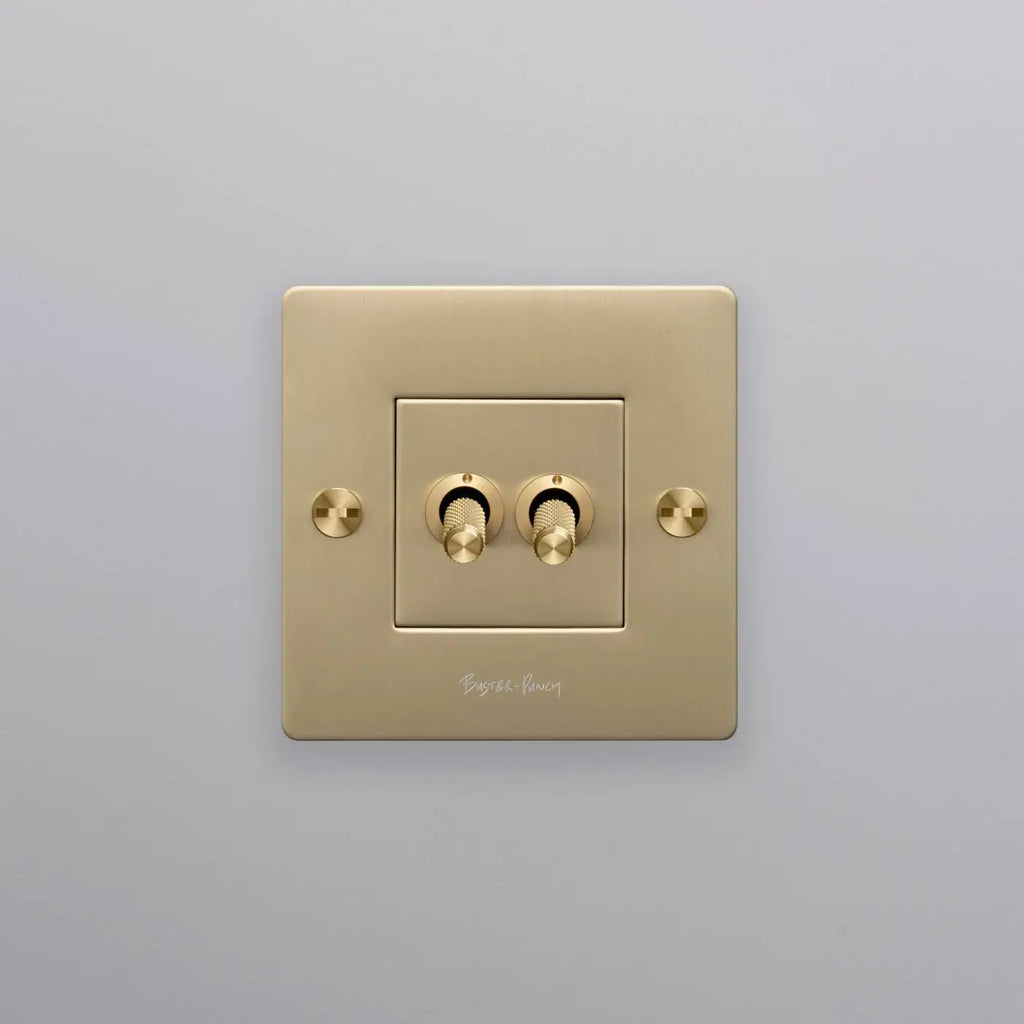 Interrupteur double levier en métal moleté, plaque de 9 cm