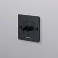 Interrupteur double levier en métal moleté, plaque de 9 cm, noir