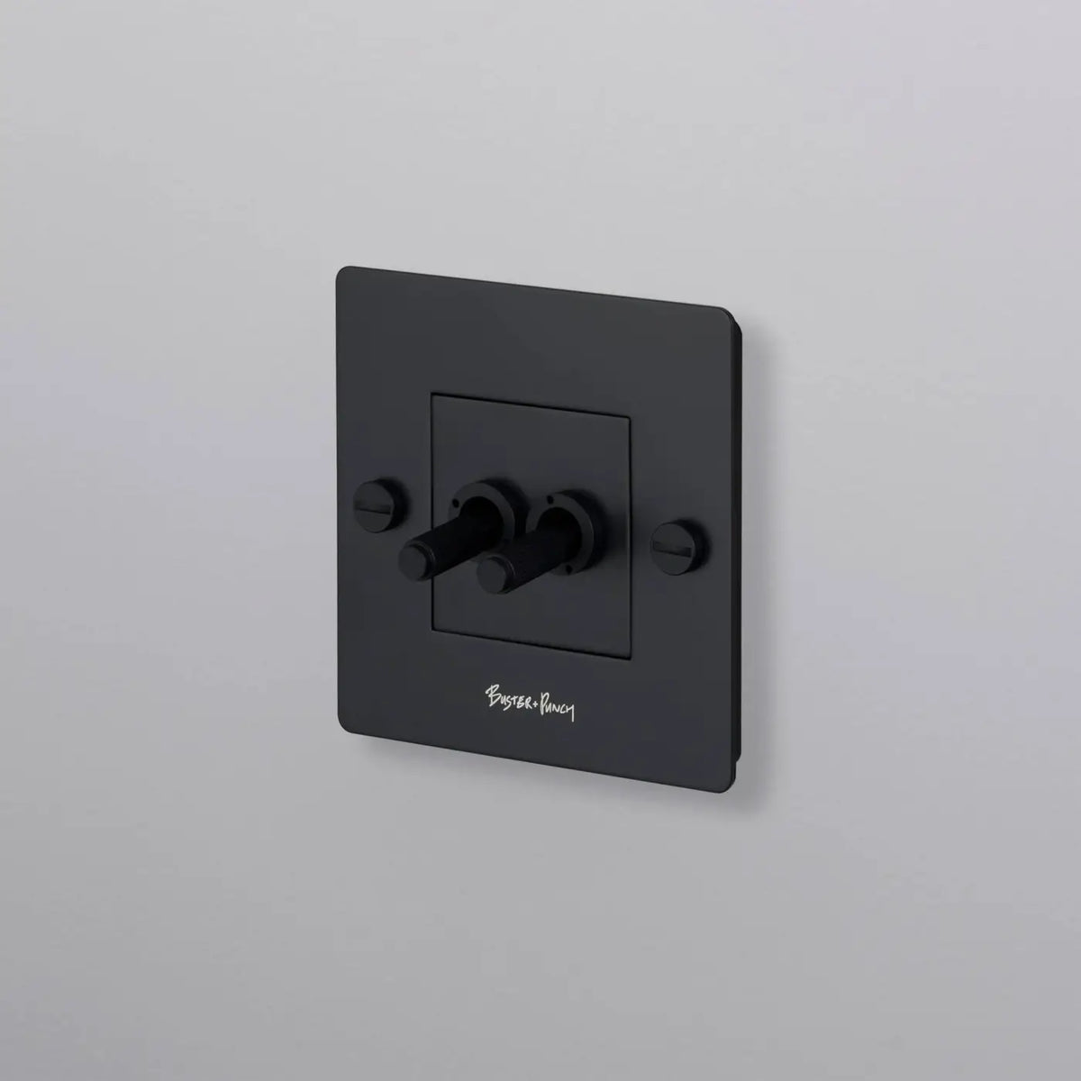 Interrupteur double levier en métal moleté, plaque de 9 cm, noir