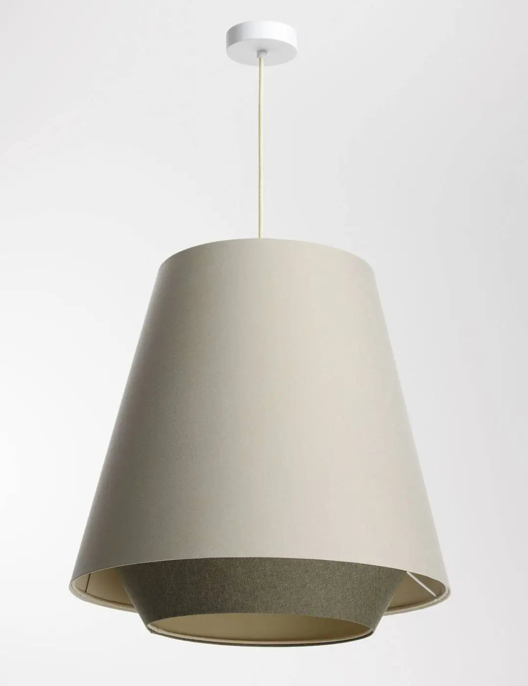 Suspension conique en tissu crème et vert olive