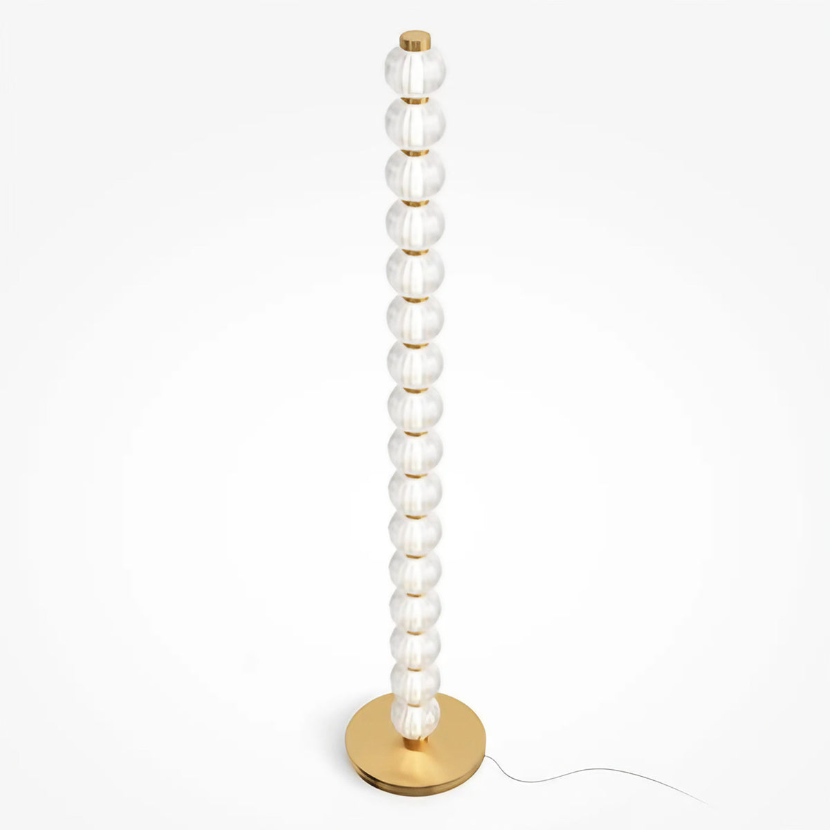 Lampadaire LED colonne de perles de verre et métal doré, 132 cm