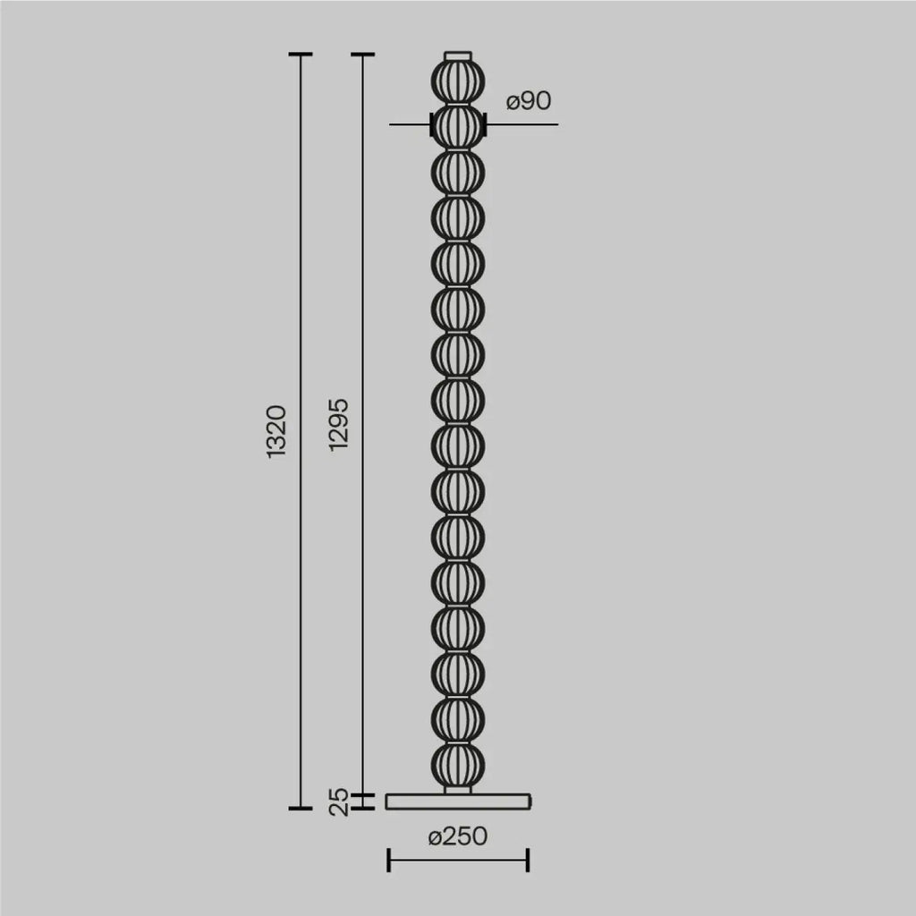 Lampadaire LED colonne de perles de verre et métal doré, 132 cm