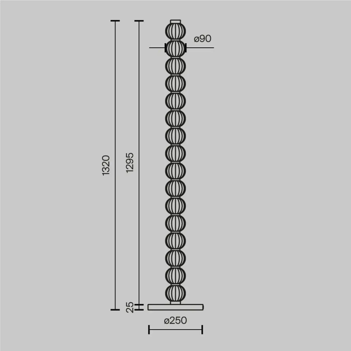 Lampadaire LED colonne de perles de verre et métal doré, 132 cm