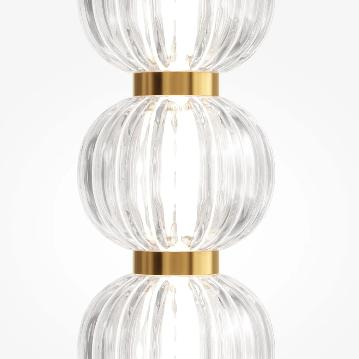Lampadaire LED colonne de perles de verre et métal doré, 132 cm