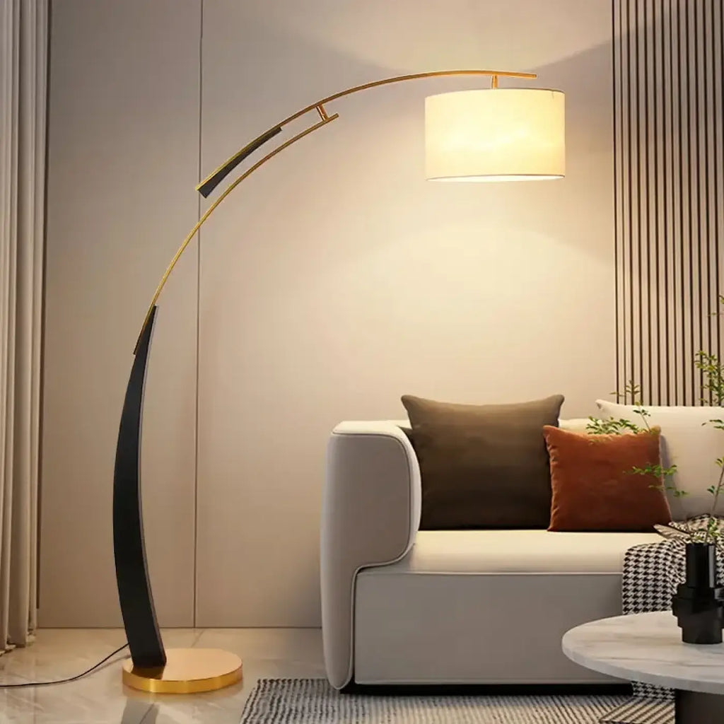 Lampadaire arc moderne avec abat-jour en tissu