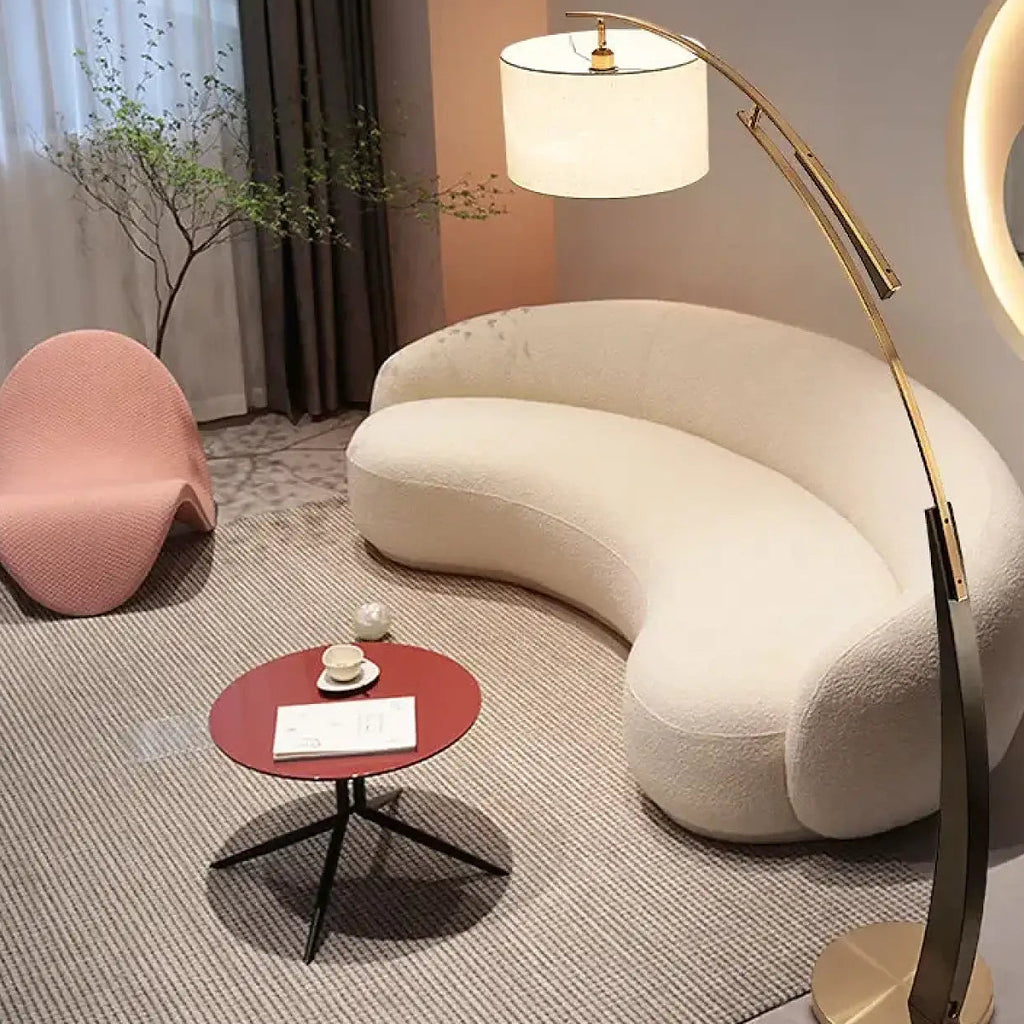 Lampadaire arc moderne avec abat-jour en tissu