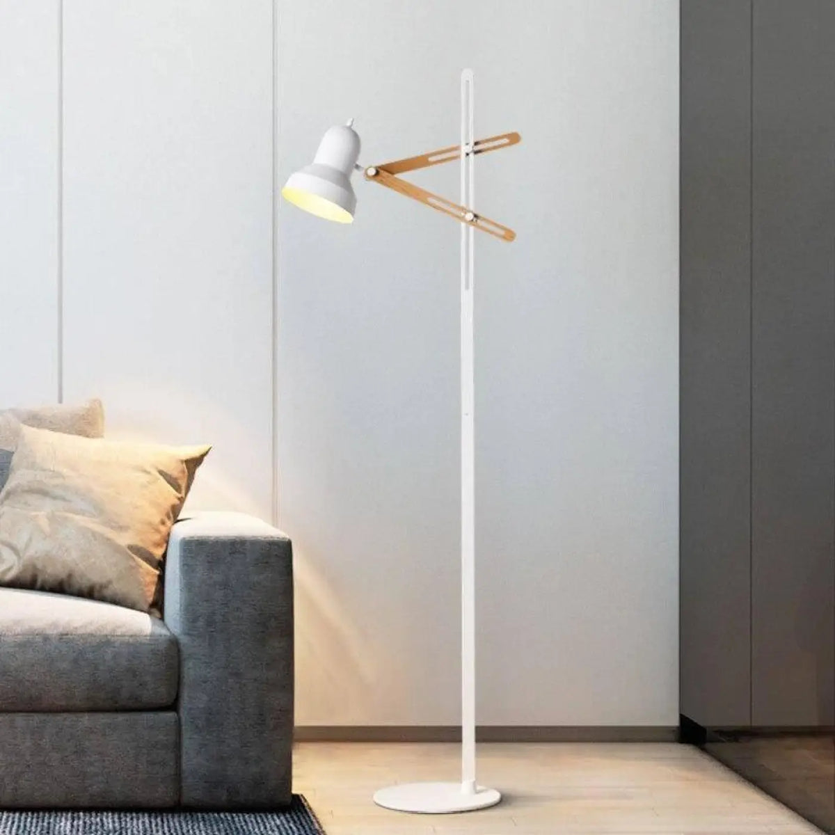 Lampadaire blanc et bois au style scandinave