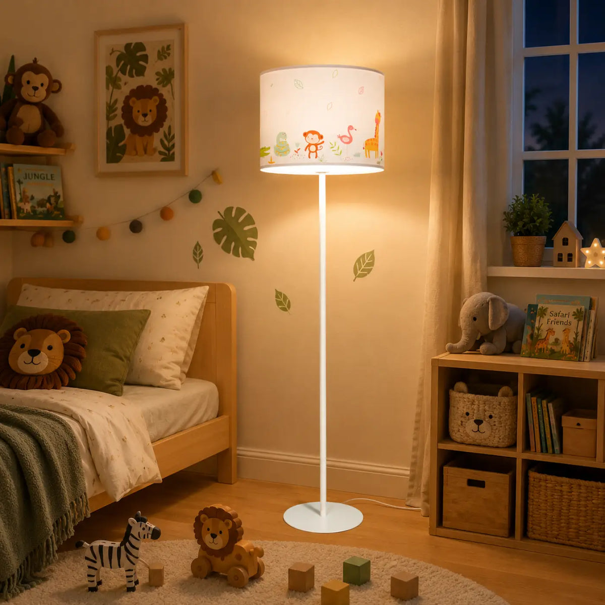 Lampadaire enfant blanc à animaux de la jungle, 150 cm