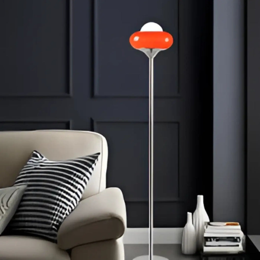 Lampadaire champignon rétro, abat-jour jaune ou rouge