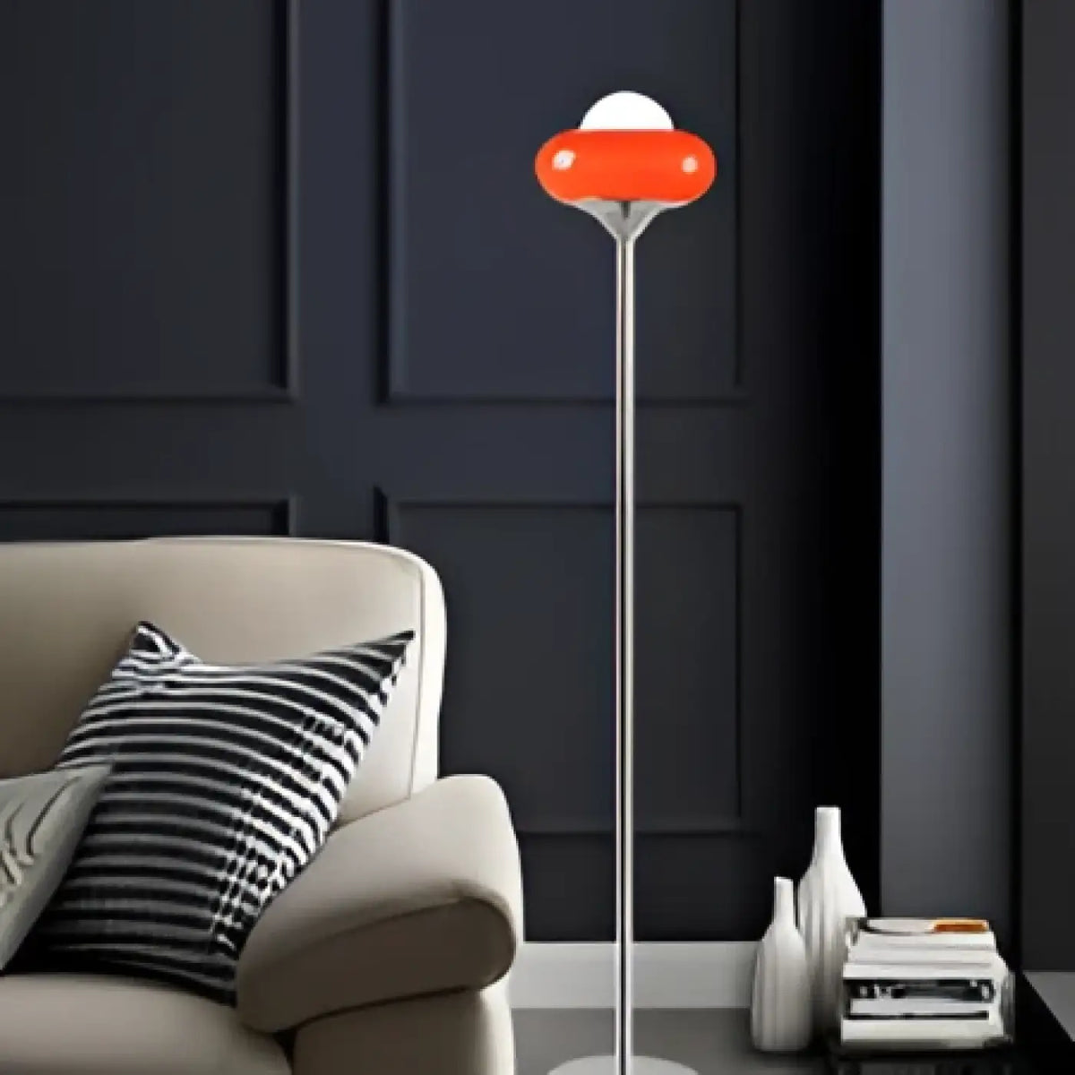 Lampadaire champignon rétro, abat-jour jaune ou rouge