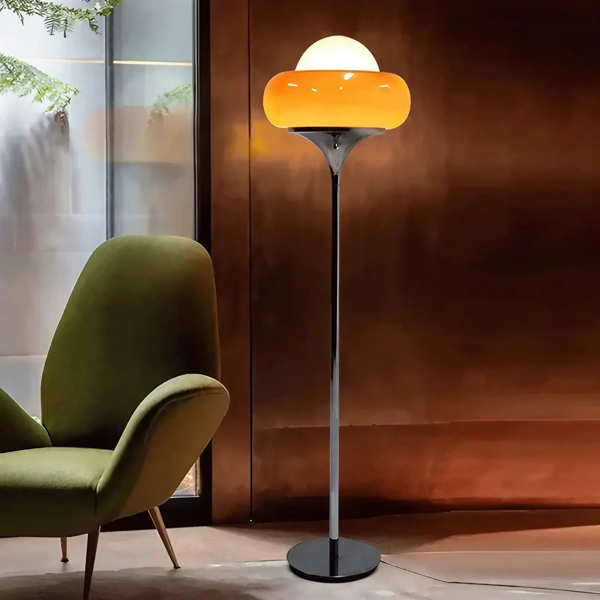 Lampadaire champignon rétro, abat-jour jaune ou rouge, jaune