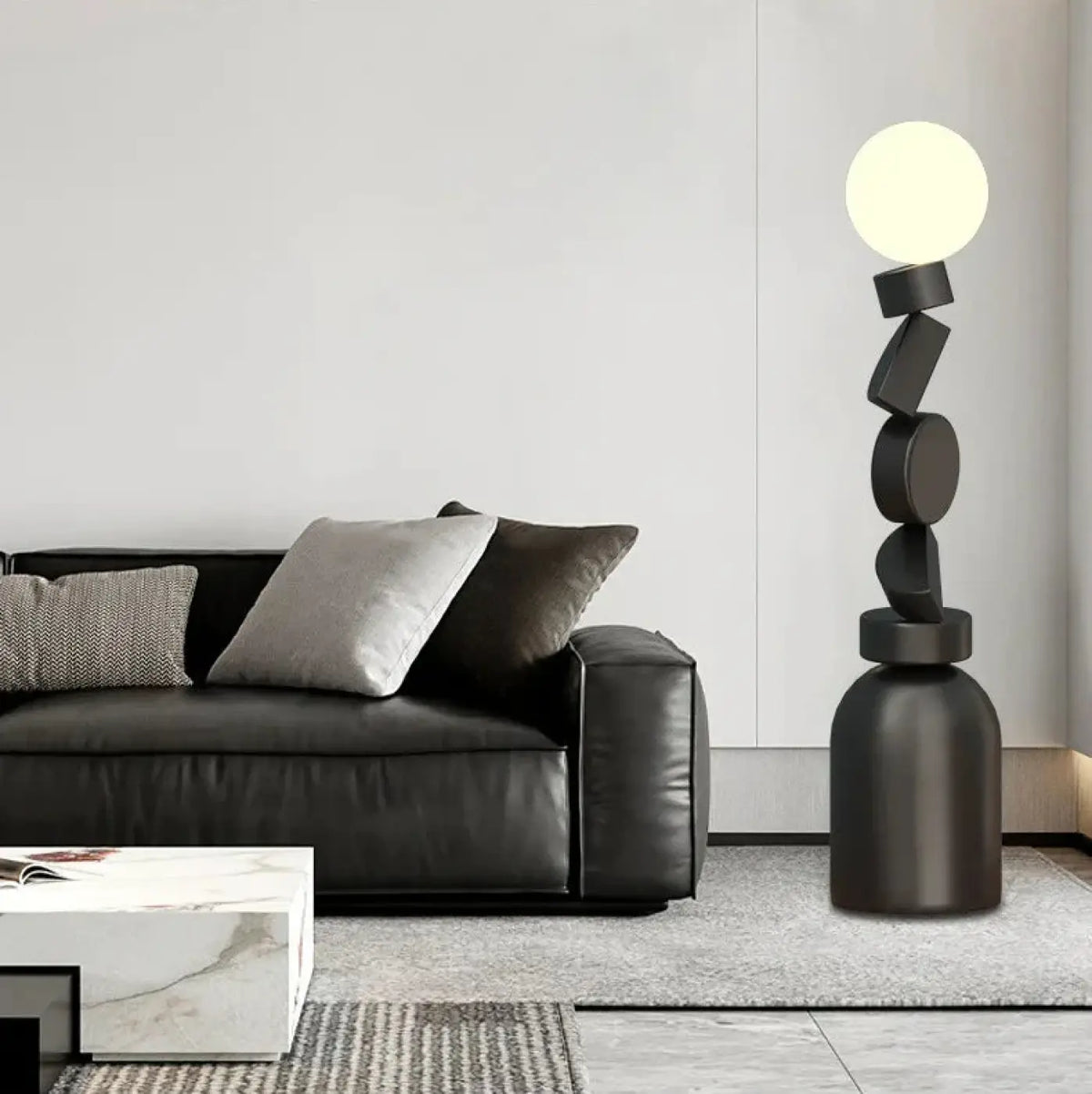Lampadaire contemporain sculptural à globe opalin