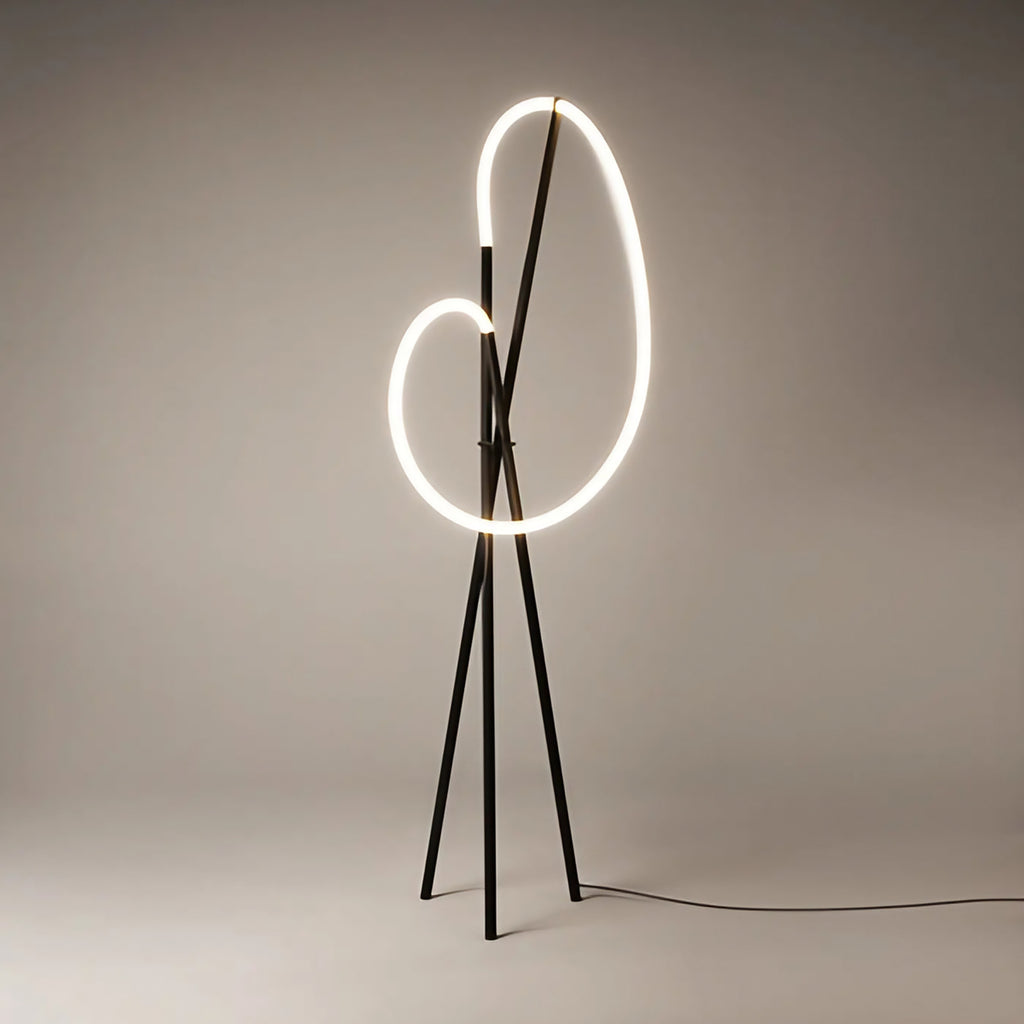 Lampadaire LED trépied en aluminium, diffuseur silicone façon crochet, noir