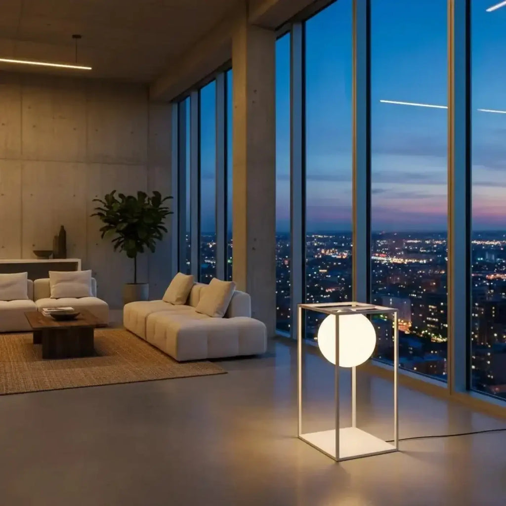 Lampadaire à cadre et globe en verre, 61,5 cm ou 145 cm