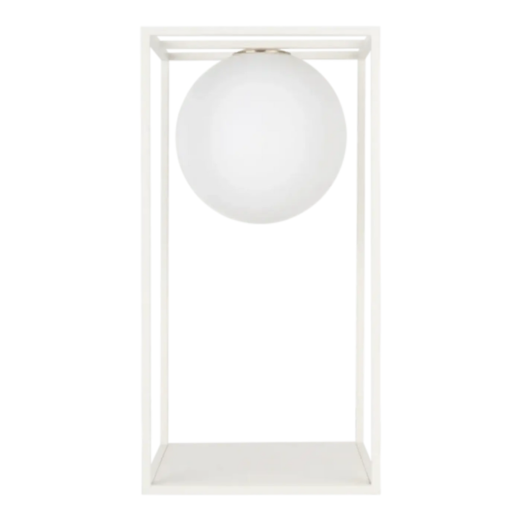 Lampadaire à cadre et globe en verre, 61,5 cm ou 145 cm, blanc