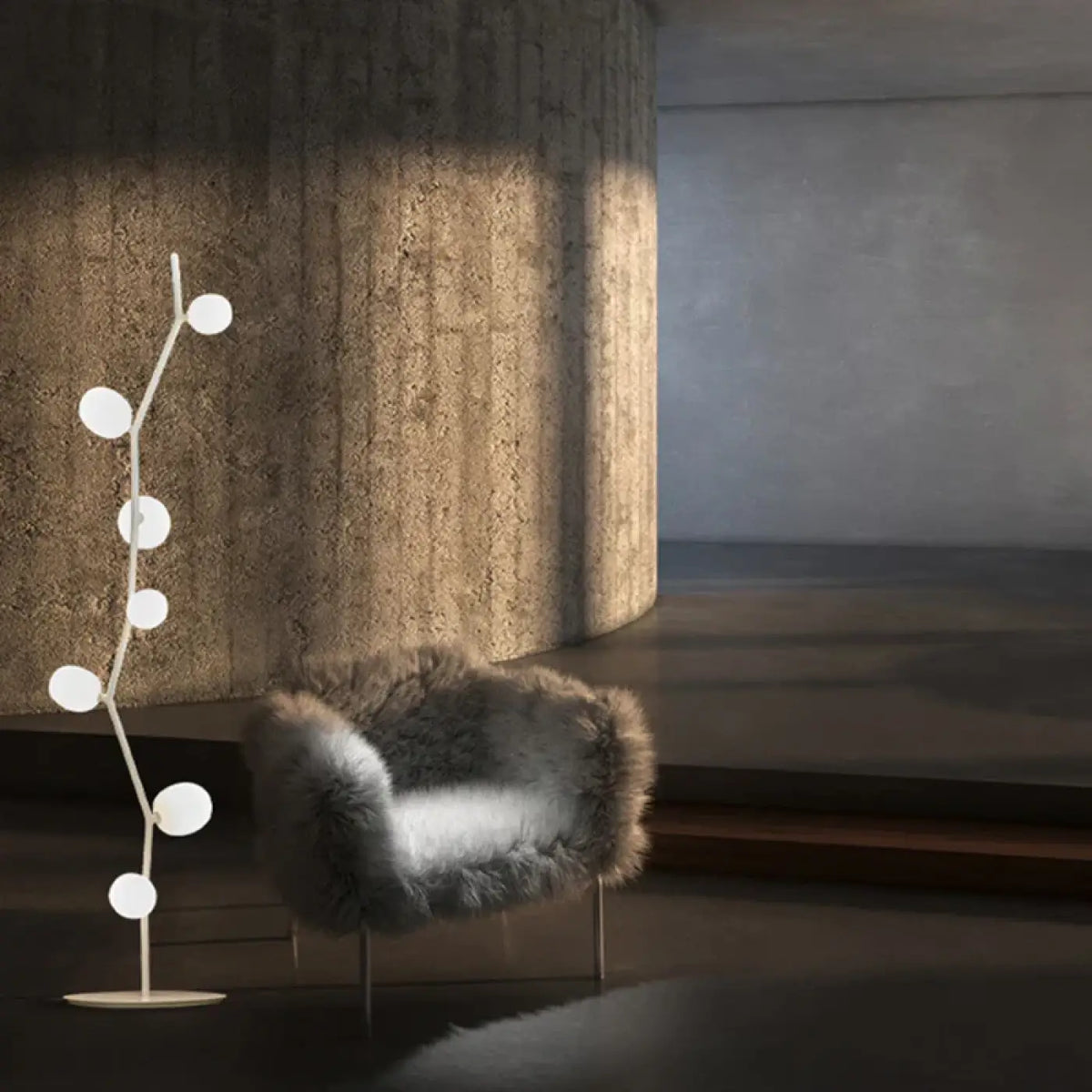 Lampadaire en métal et globes de verre, blanc, noir ou rose