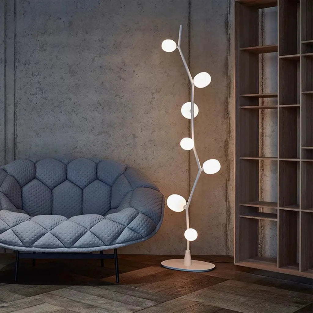 Lampadaire en métal et globes de verre, blanc, noir ou rose