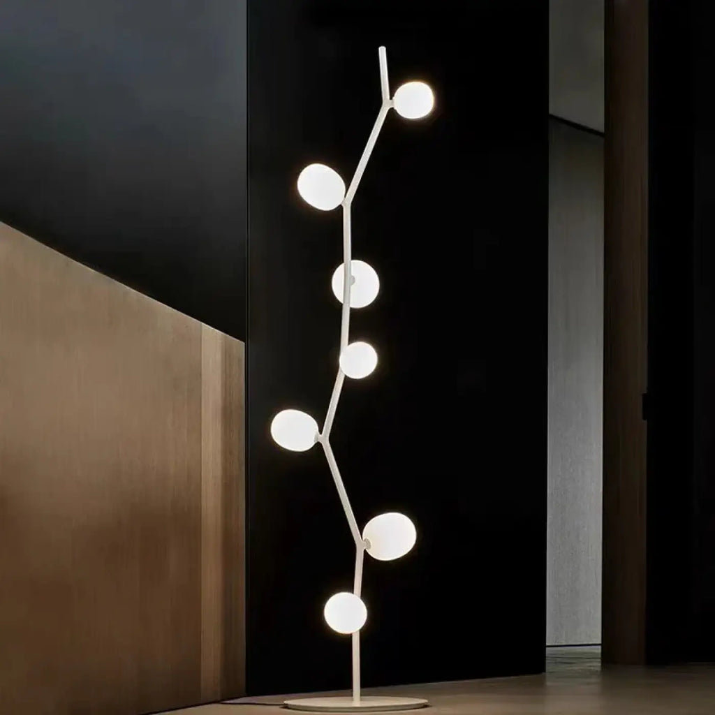 Lampadaire en métal et globes de verre, blanc, noir ou rose