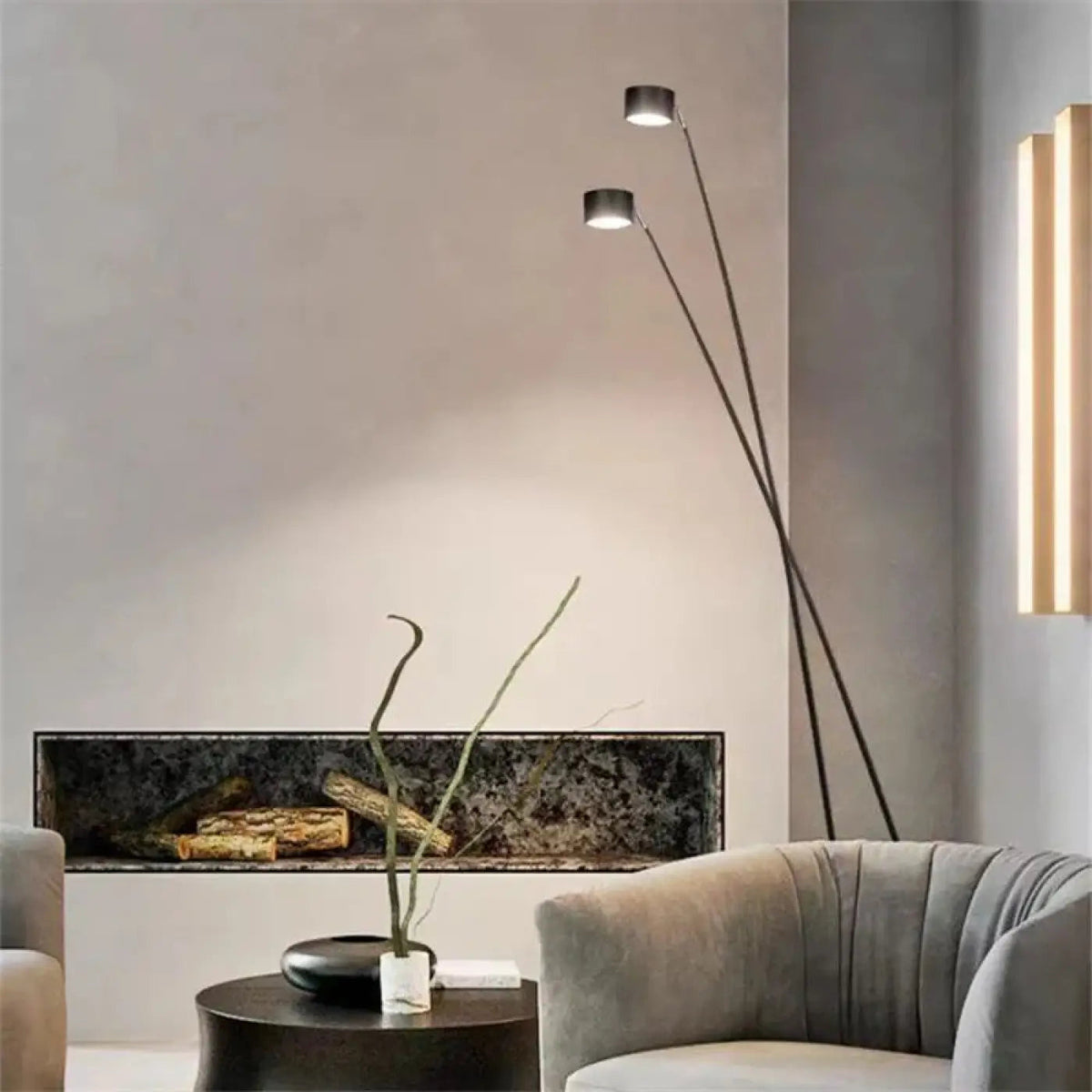 Lampadaire courbé à tête orientable, cinq tailles