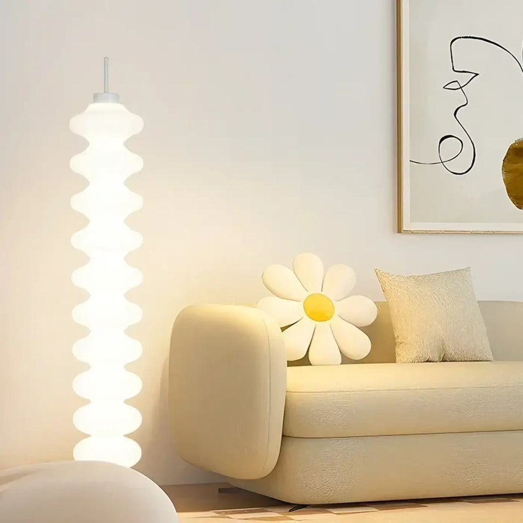 Lampadaire design ondulé blanc, version métal ou marbre