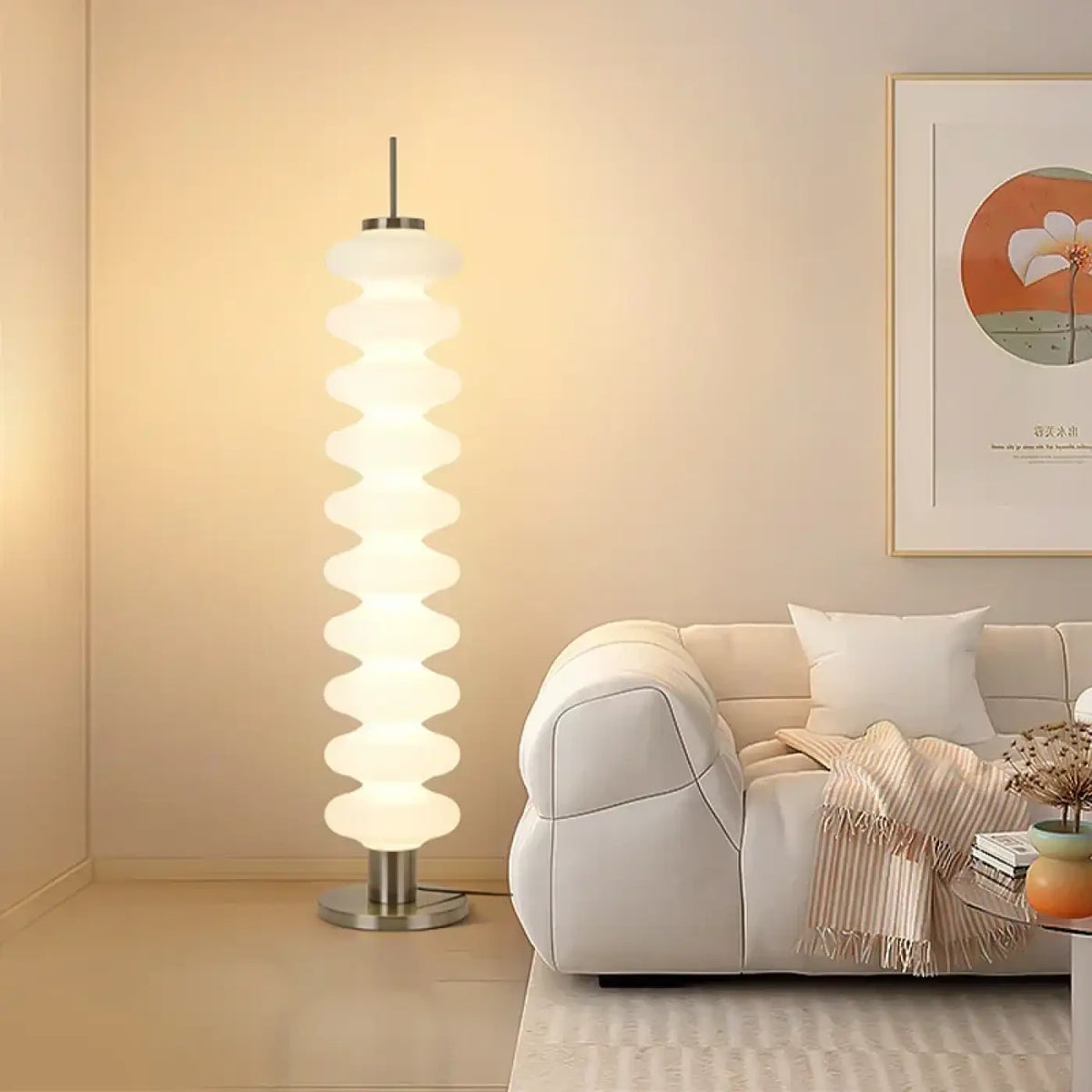 Lampadaire design ondulé blanc, version métal ou marbre