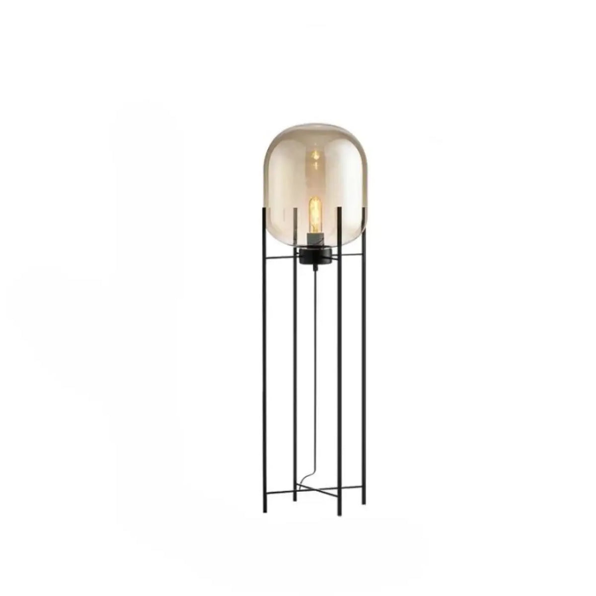 Lampadaire design à globe en verre fumé sur tige en métal