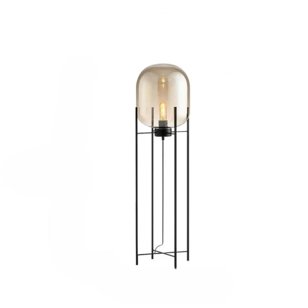 Lampadaire design à globe en verre fumé sur tige en métal, marron