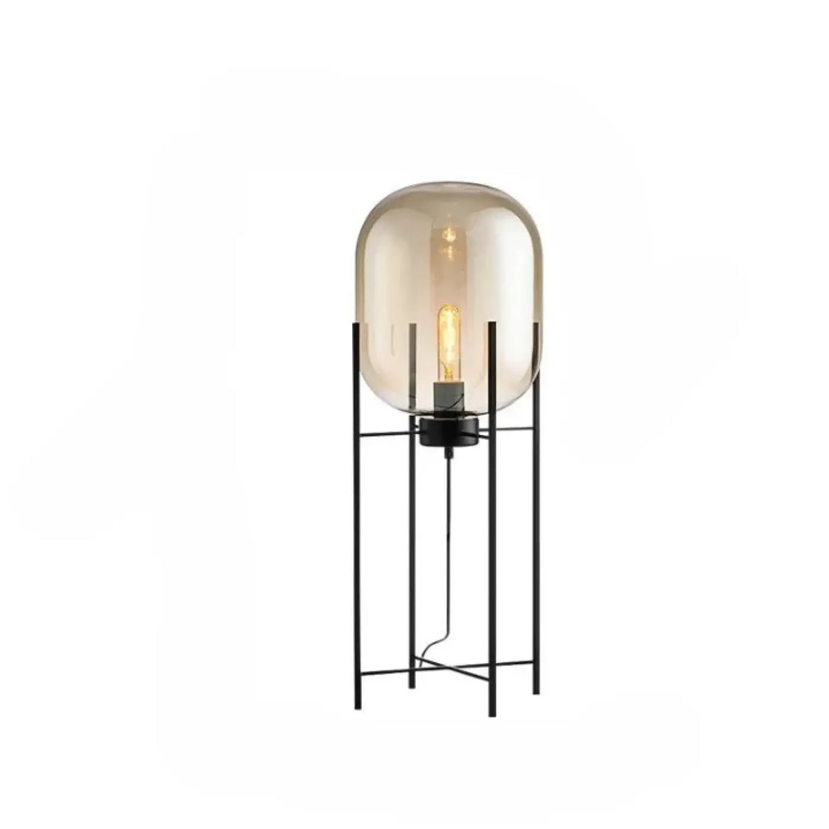 Lampadaire design à globe en verre fumé sur tige en métal, marron