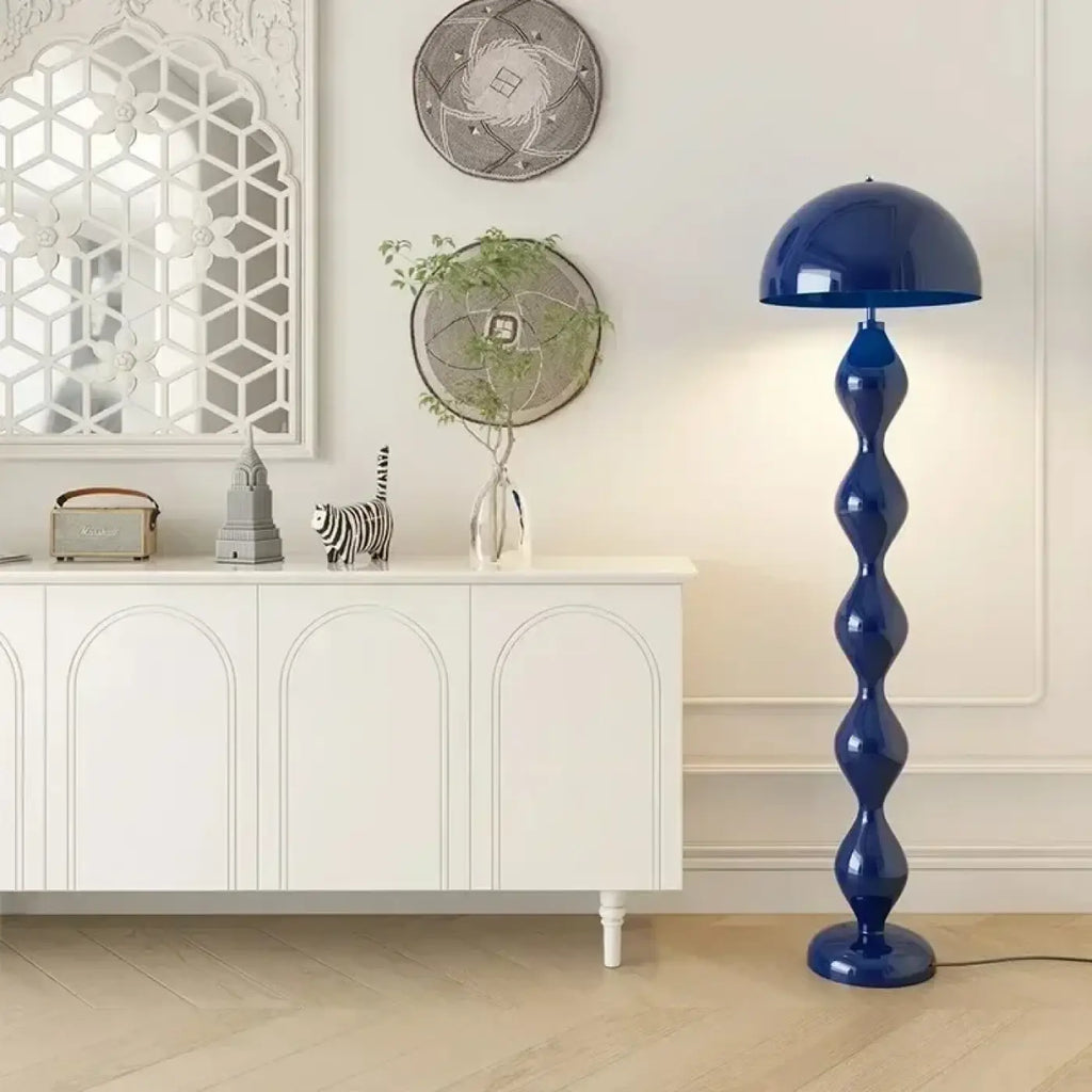 Lampadaire à corps ondulé, cinq coloris, blanc chaud ou froid, bleu